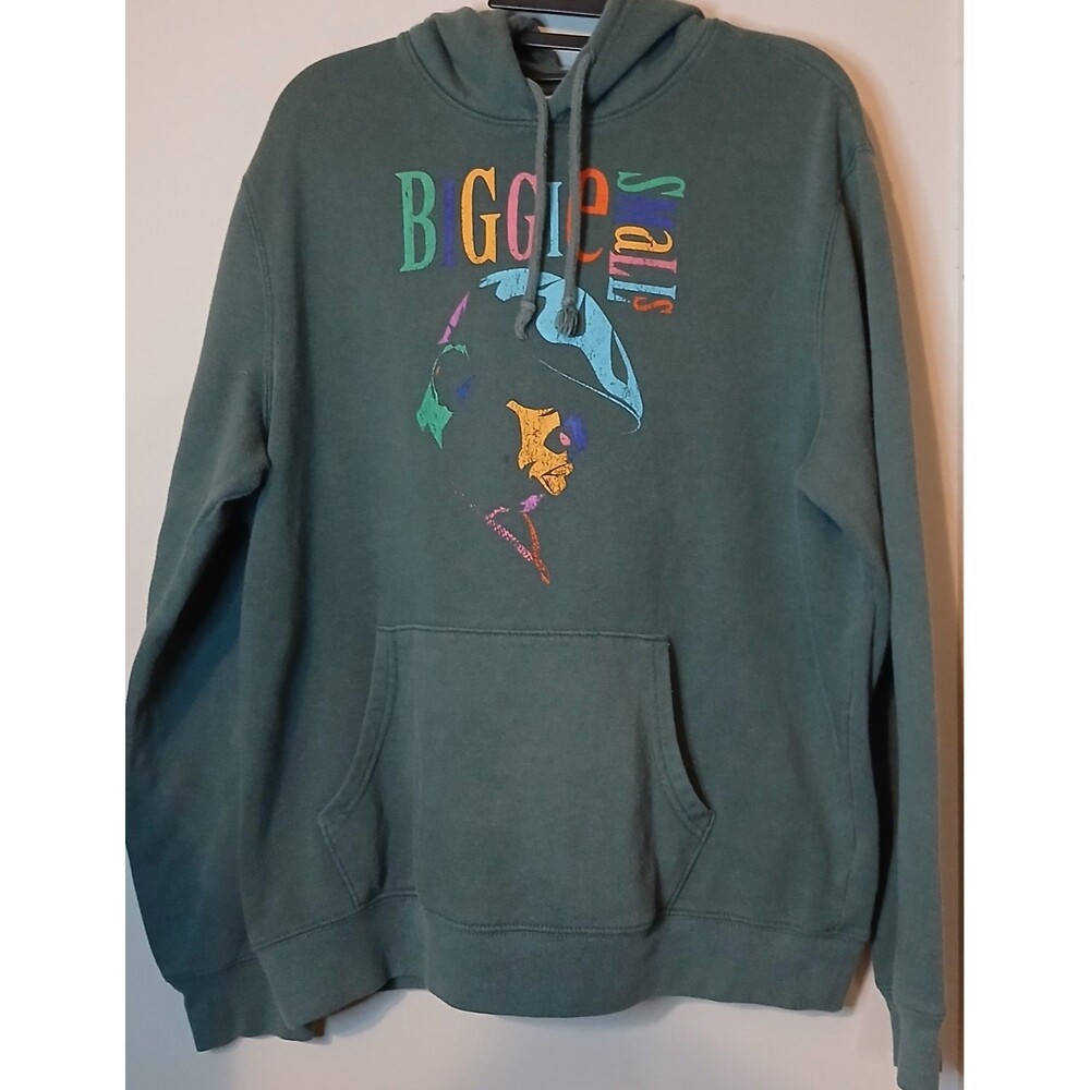 Notorious BIG Hoodie Mens Large Biggie Smalls Green Hip Hop Rap Graphic